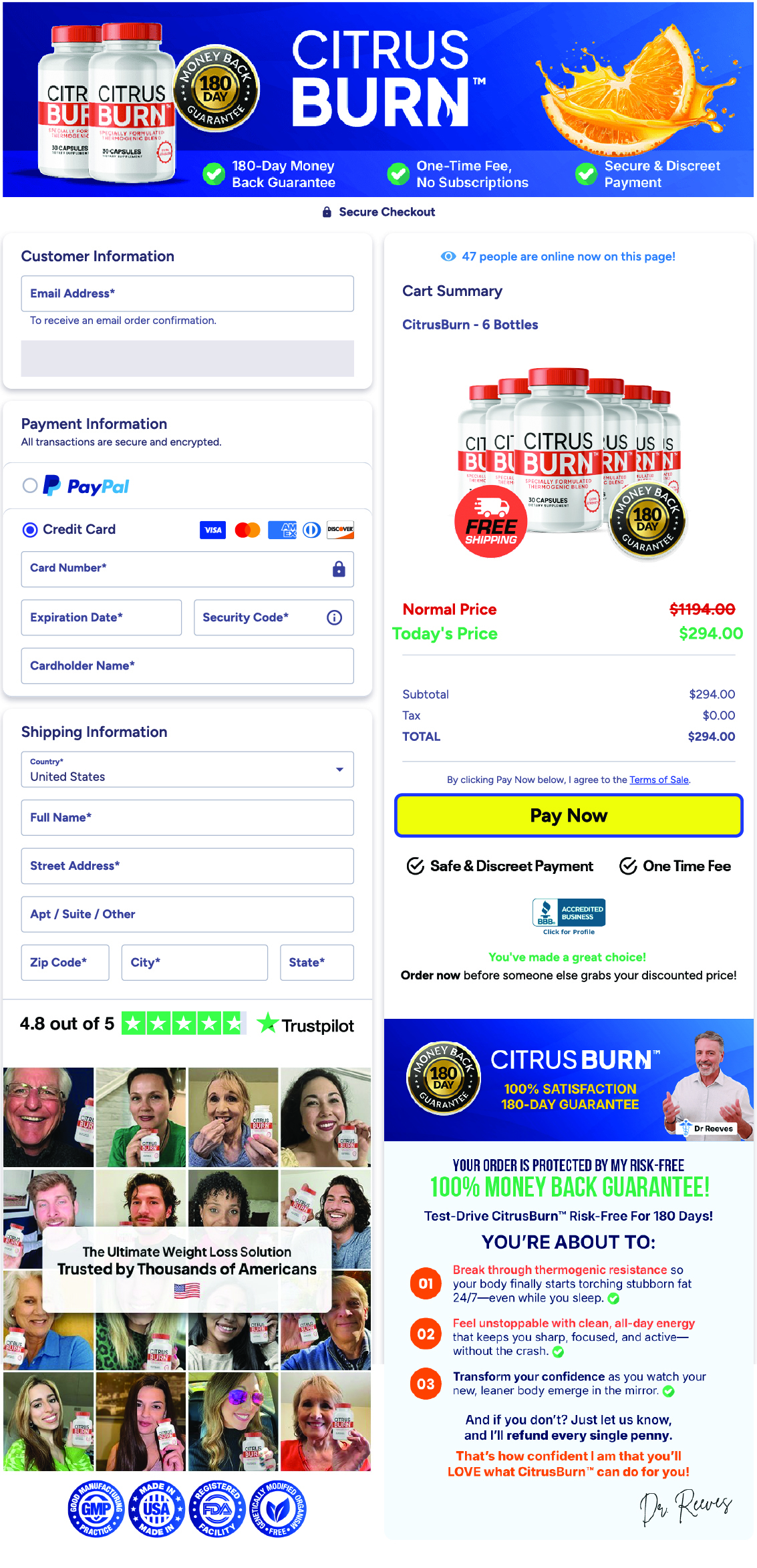 Citrus Burn secure checkout page